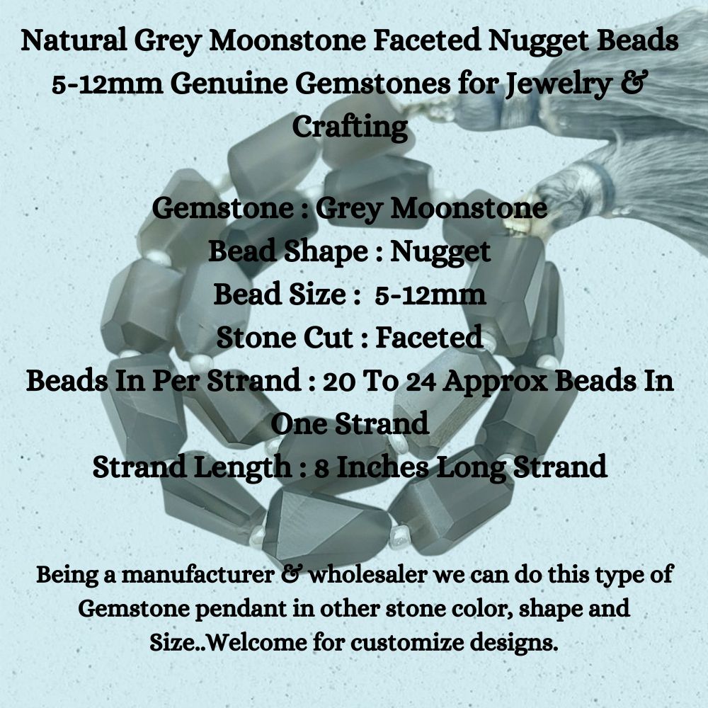 Natural Grey Moonstone Faceted Nugget Beads 5-12mm Genuine Gemstones for Jewelry & Crafting