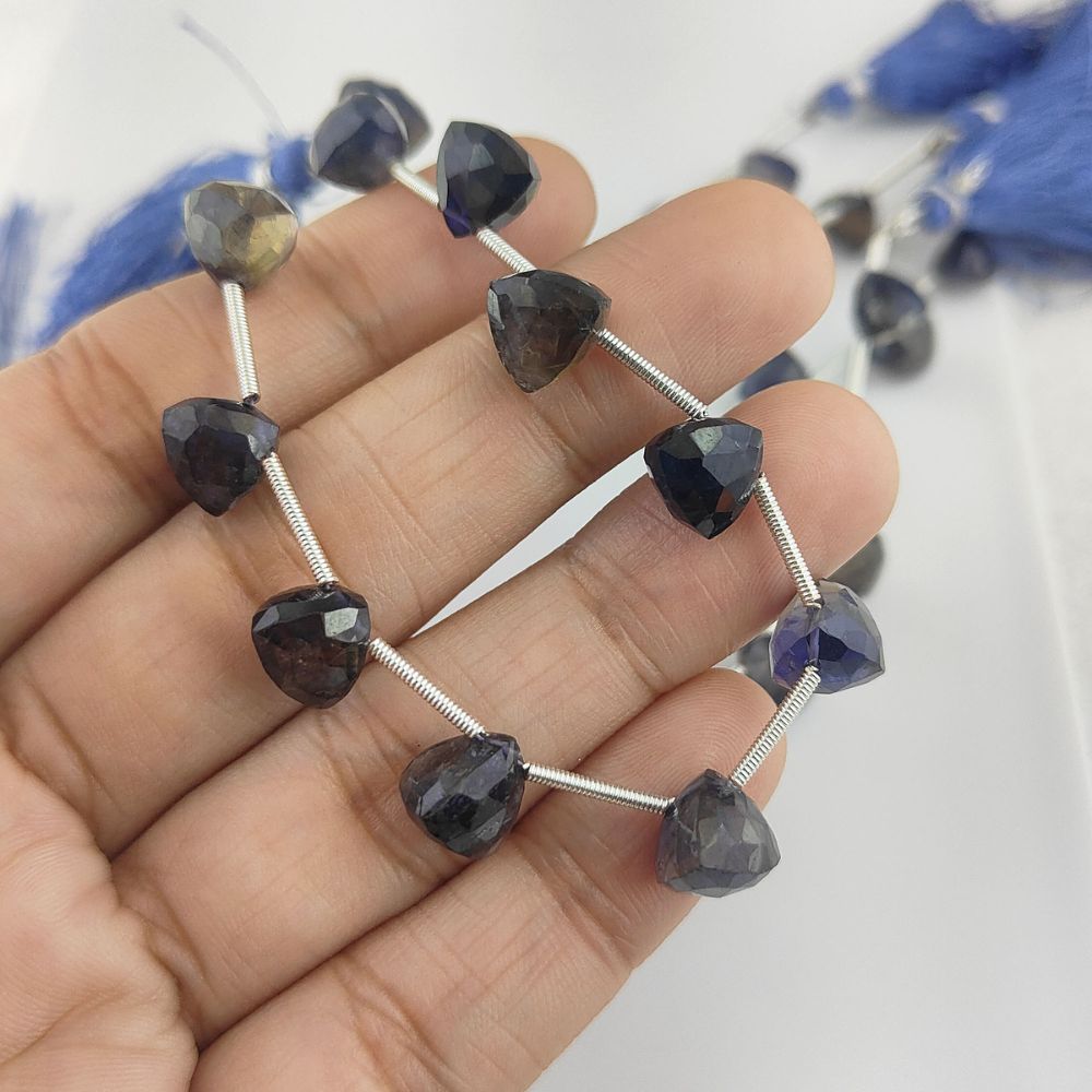 Deep Blue Iolite Trillion Shape Beads – High-Quality Faceted Gemstones