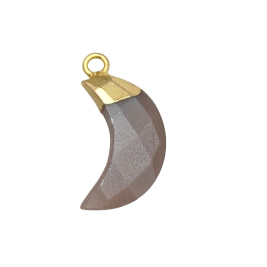 Peach Moonstone Crescent Pendant – Electroplated Gold/Silver Cap for DIY Jewelry
