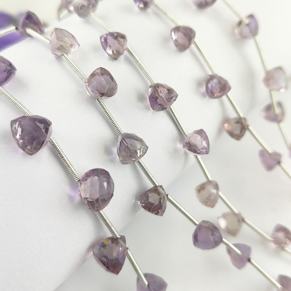 Natural Pink Amethyst Beads Trillion Faceted Gemstones