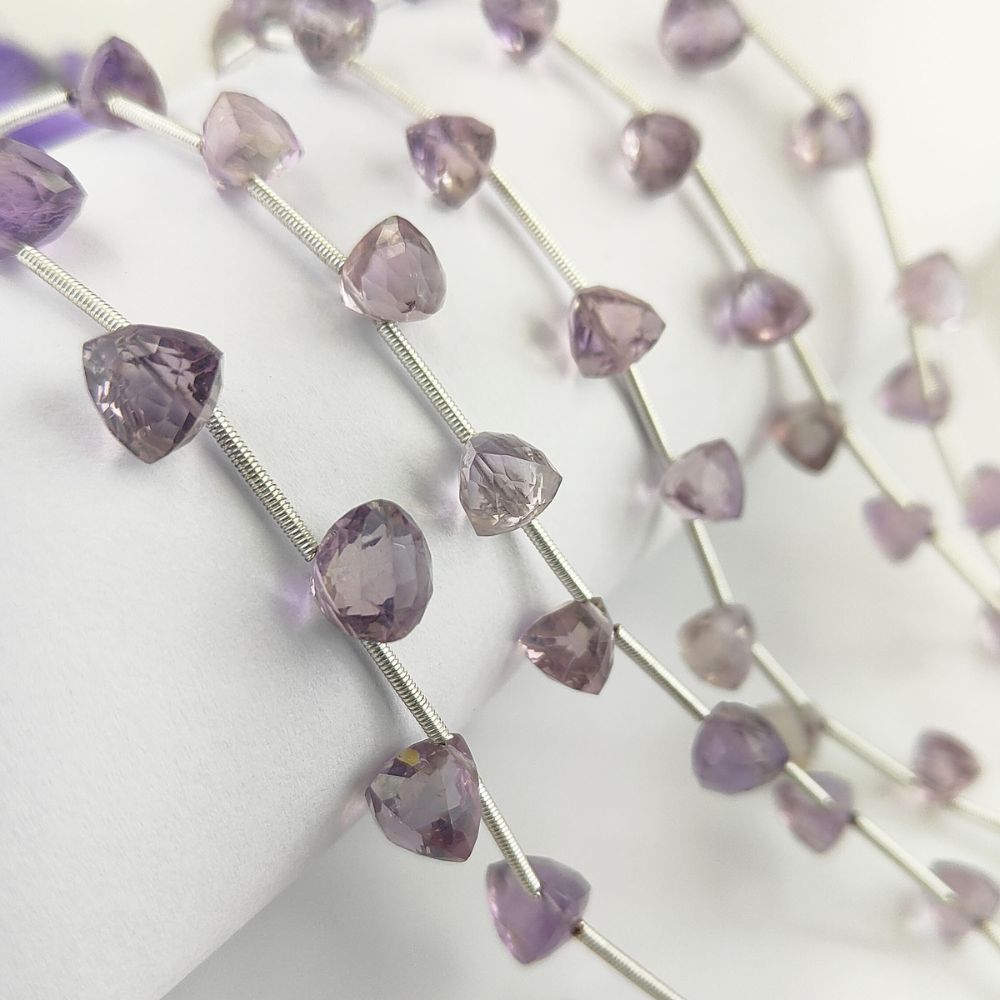 Natural Pink Amethyst Beads Trillion Faceted Gemstones