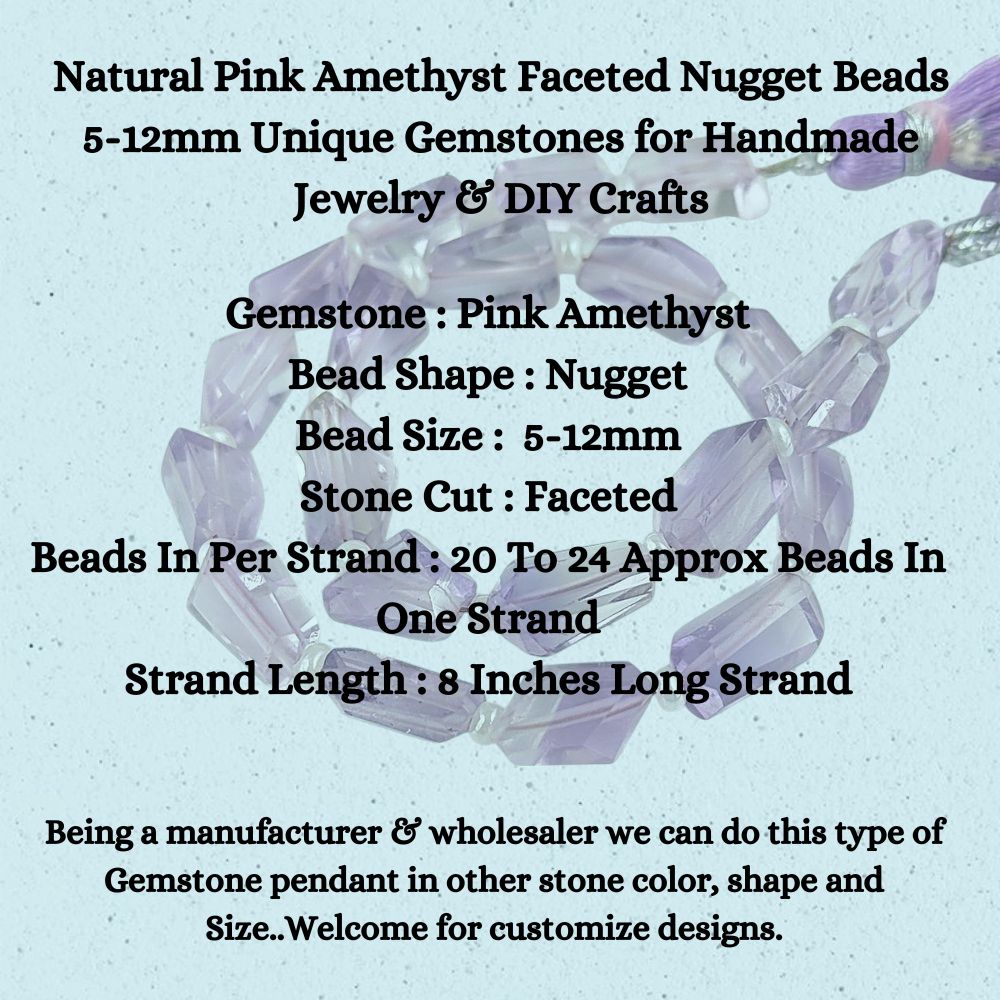 Natural Pink Amethyst Faceted Nugget Beads 5-12mm Unique Gemstones for Handmade Jewelry & DIY Crafts