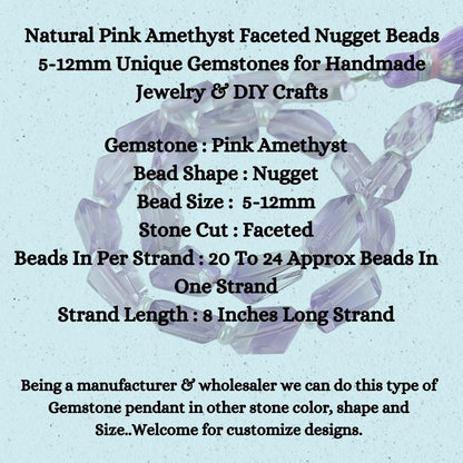 Natural Pink Amethyst Faceted Nugget Beads 5-12mm Unique Gemstones for Handmade Jewelry & DIY Crafts