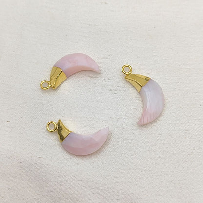 Crescent Pink Opal Charm – Handmade Crystal Pendant with Gold or Silver Finish