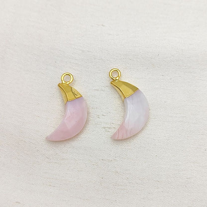Pink Opal Crescent Moon Pendant – Soft Crystal with Gold or Silver Cap