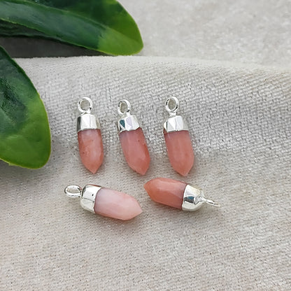 Handcrafted Pink Opal Crystal Pendant Gold/Silver Electroplated Spike Gemstone Charm for Minimalist Designs