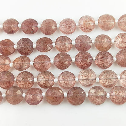 Natural Pink Strawberry Quartz Coin Shape Gemstone Beads