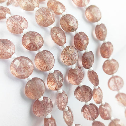 Natural Pink Strawberry Quartz Coin Shape Gemstone Beads