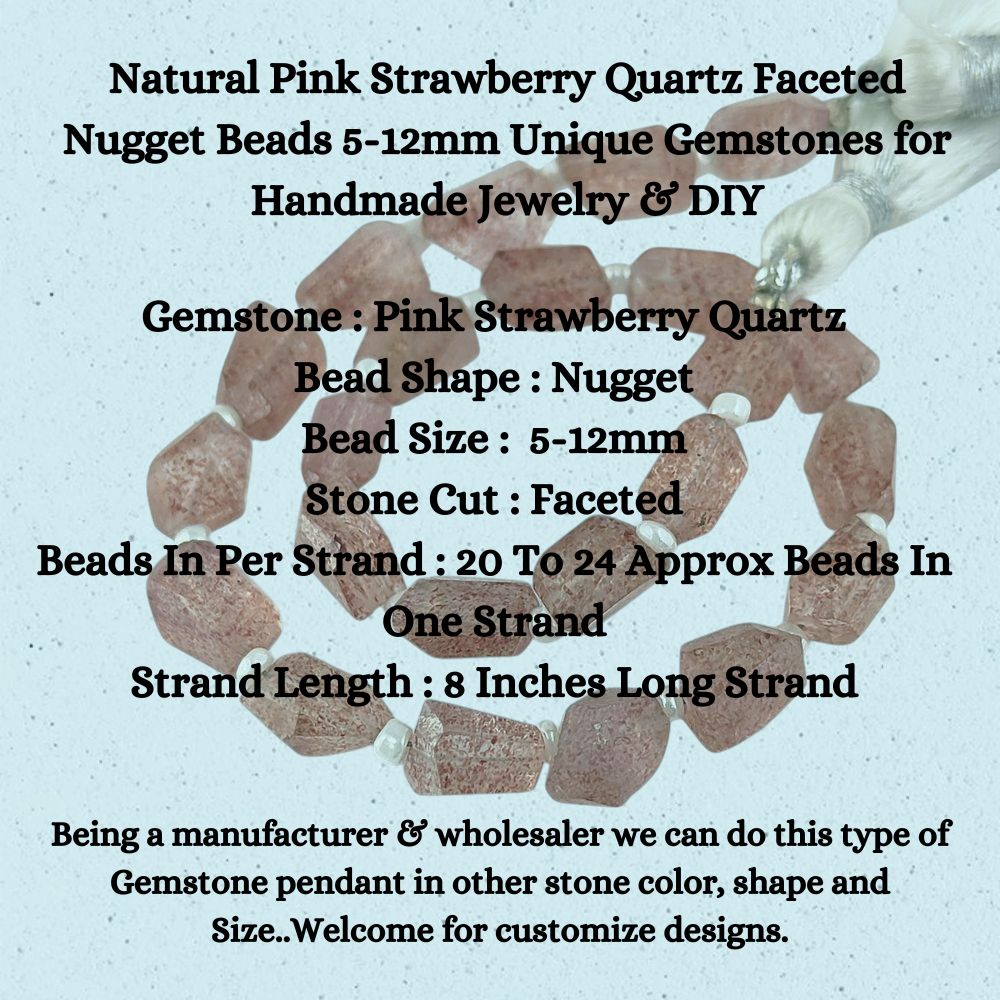 Natural Pink Strawberry Quartz Faceted Nugget Beads 5-12mm Unique Gemstones for Handmade Jewelry & DIY