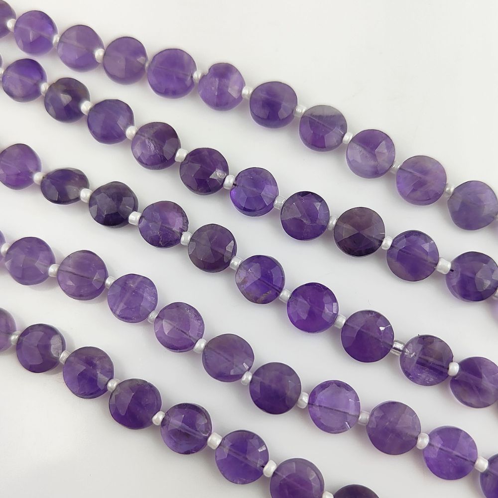 Natural Purple Amethyst Coin Shape Gemstones Beads for DIY Jewelry