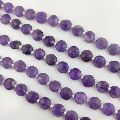 Natural Purple Amethyst Coin Shape Gemstones Beads for DIY Jewelry