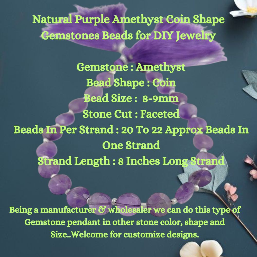 Natural Purple Amethyst Coin Shape Gemstones Beads for DIY Jewelry
