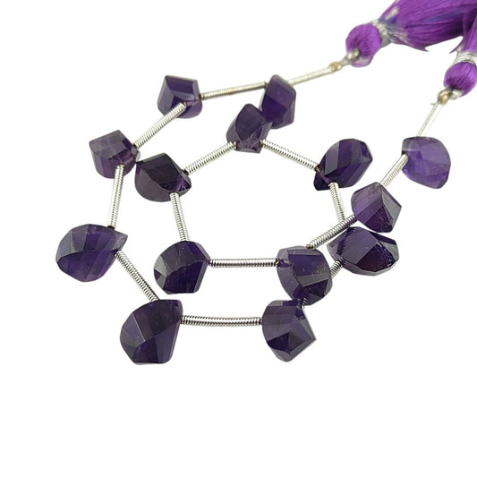 Natural Amethyst Faceted Twisted Briolette Beads – High-Quality Gemstone for Jewelry