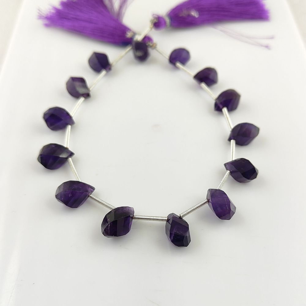 Purple Amethyst Twisted Briolette Beads – Faceted Cut for Elegant Designs
