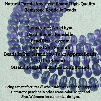 Natural Purple Amethyst Shape High-Quality Gemstone Rondelle Beads