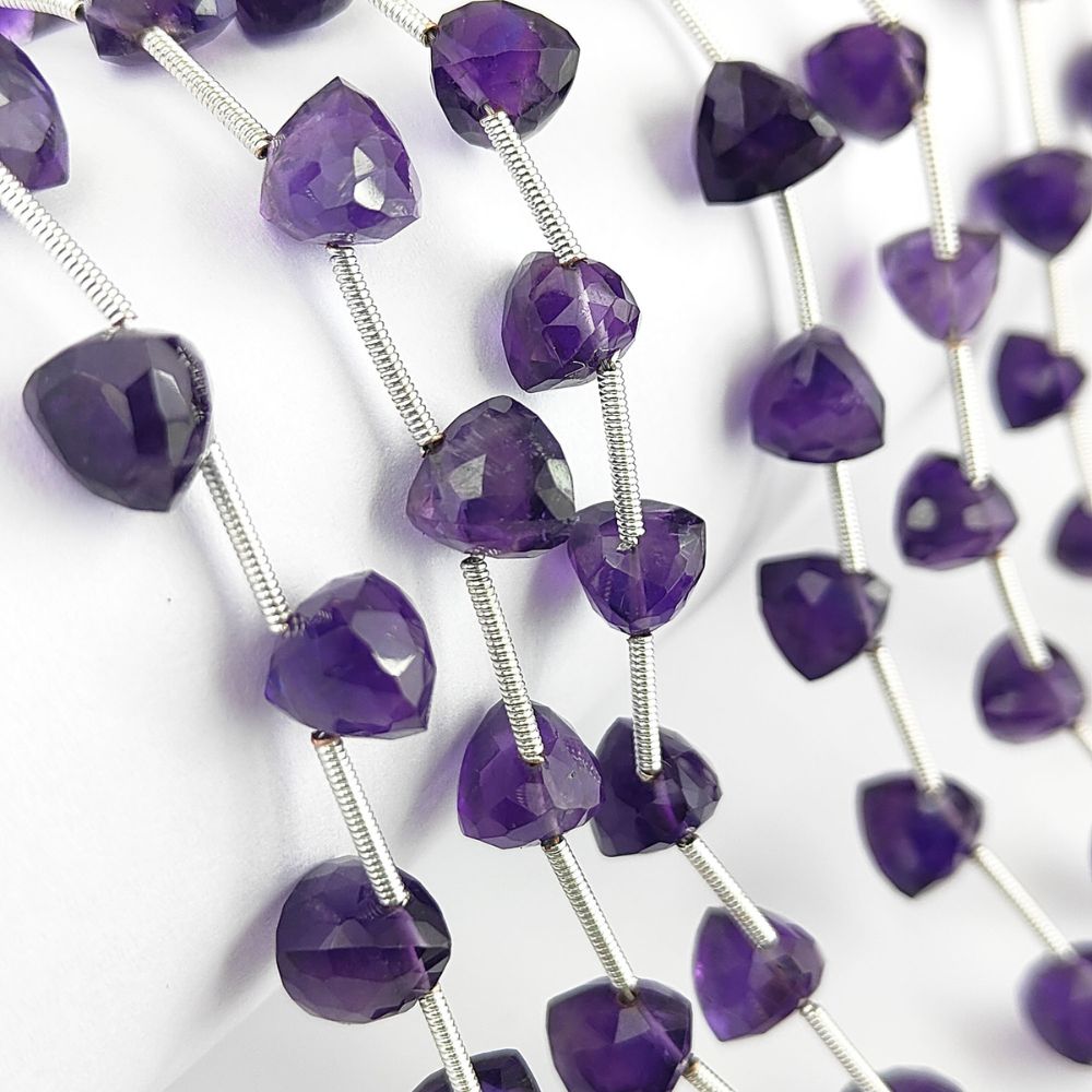 Natural Purple Amethyst Trillion Cut Faceted Gemstone Beads