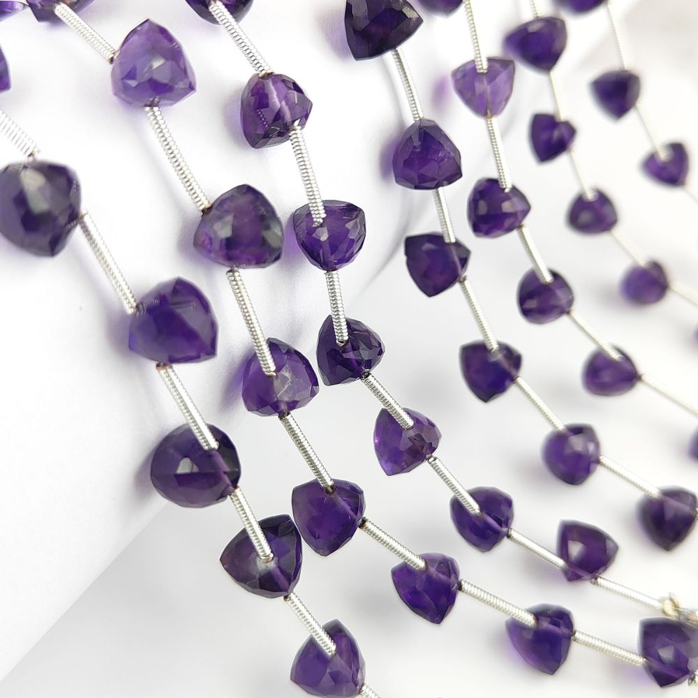 Natural Purple Amethyst Trillion Cut Faceted Gemstone Beads
