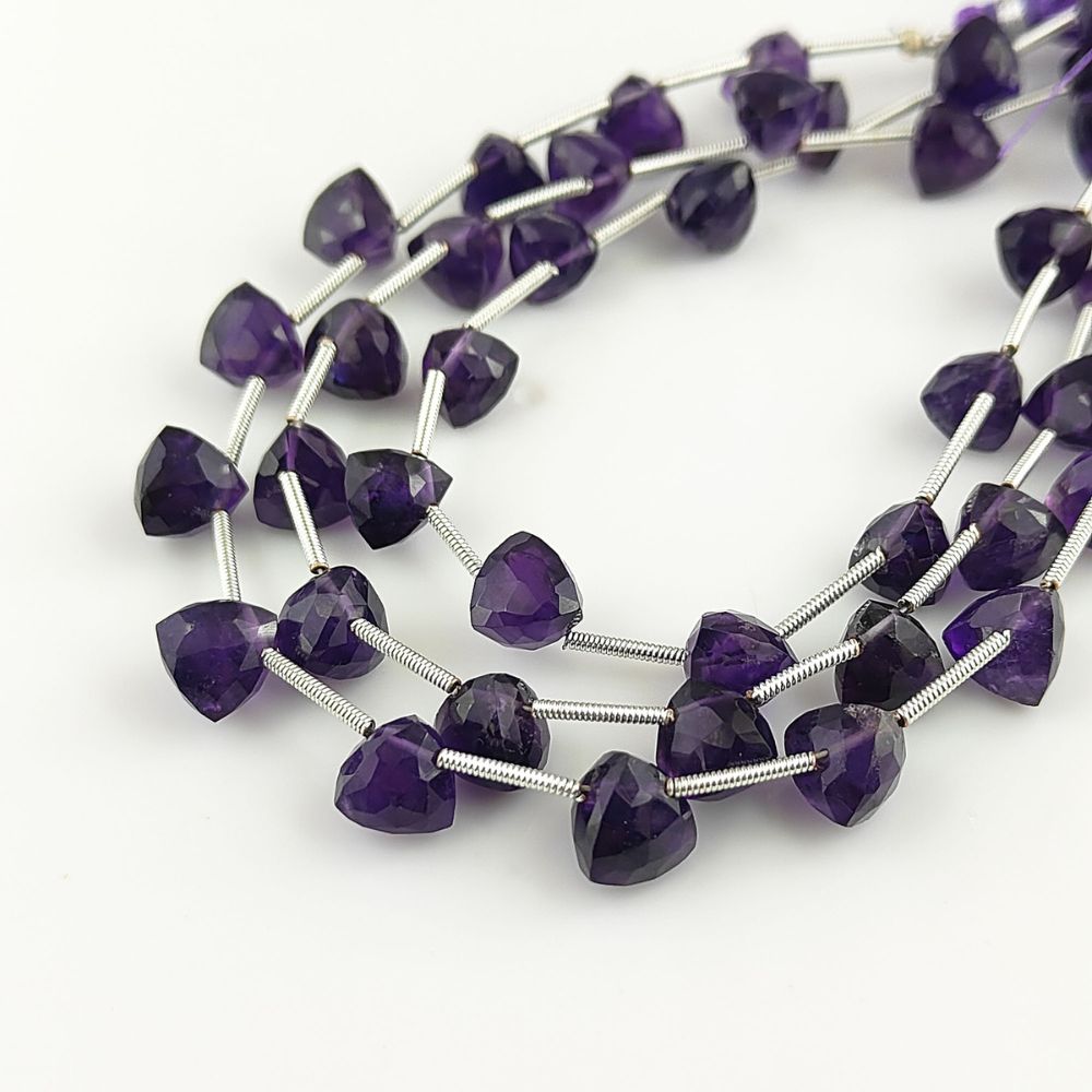 Natural Purple Amethyst Trillion Cut Faceted Gemstone Beads