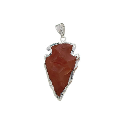 Natural Raw Carnelian Arrowhead Pendant, Tribal Stone Point Charm with Brass Electroplated Edge, DIY Jewelry Making