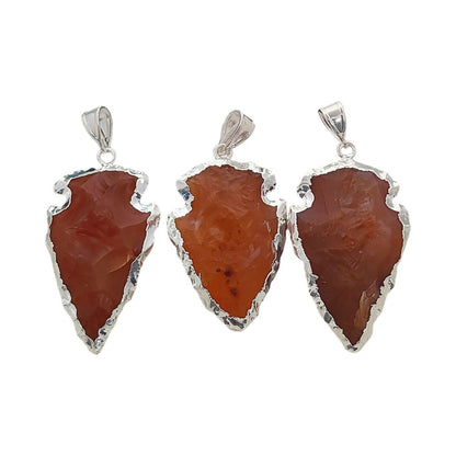 Natural Raw Carnelian Arrowhead Pendant, Tribal Stone Point Charm with Brass Electroplated Edge, DIY Jewelry Making