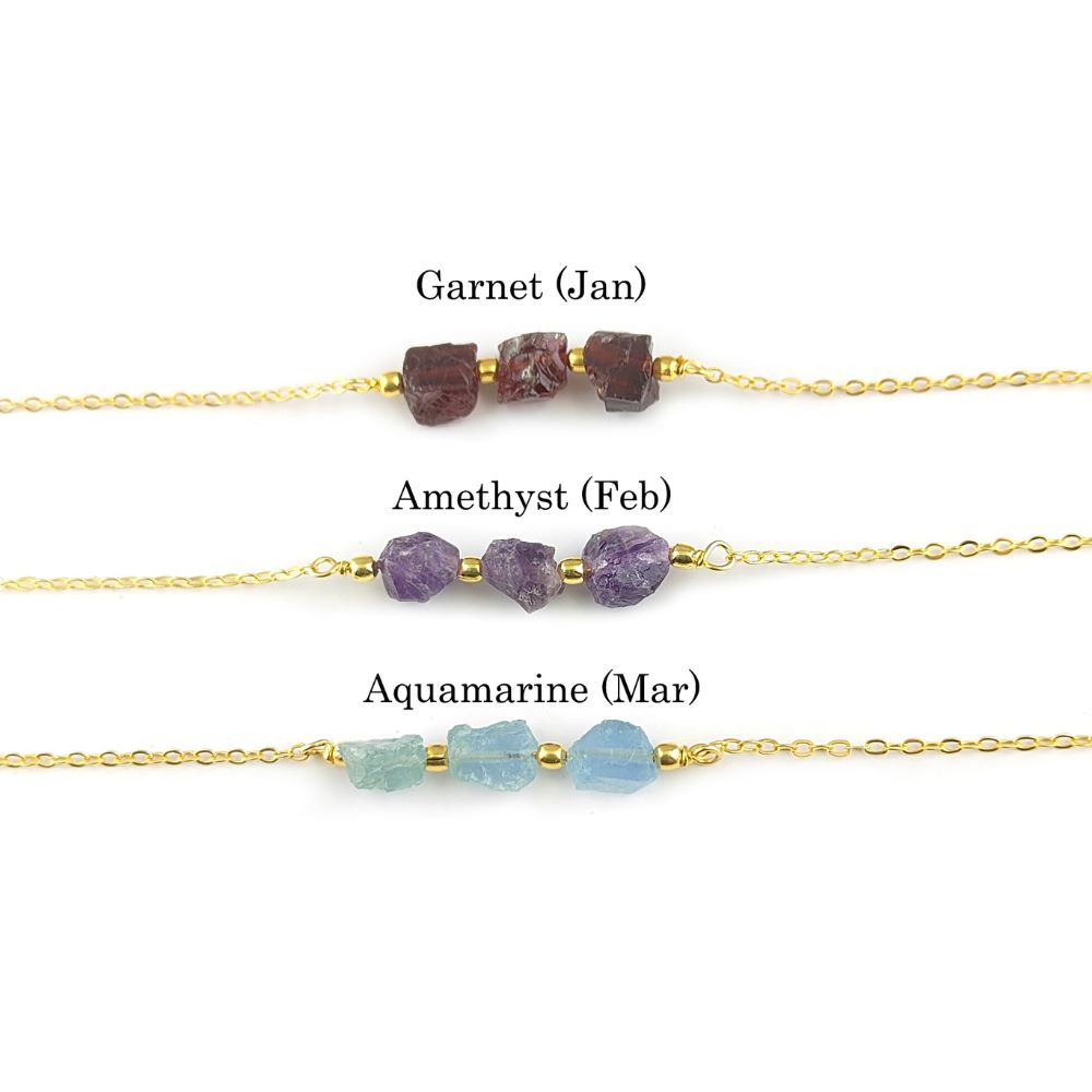 Natural Raw Multi Gemstone Handmade Gemstone Necklace Gold Plated Triple Stone Minimalist Jewelry for Women- Selling Per Piece