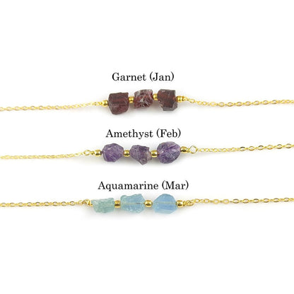 Natural Raw Multi Gemstone Handmade Gemstone Necklace Gold Plated Triple Stone Minimalist Jewelry for Women- Selling Per Piece