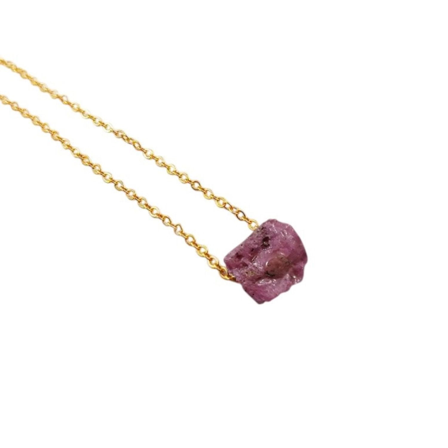 Natural Raw Ruby Necklace – Gold Plated Adjustable Chain