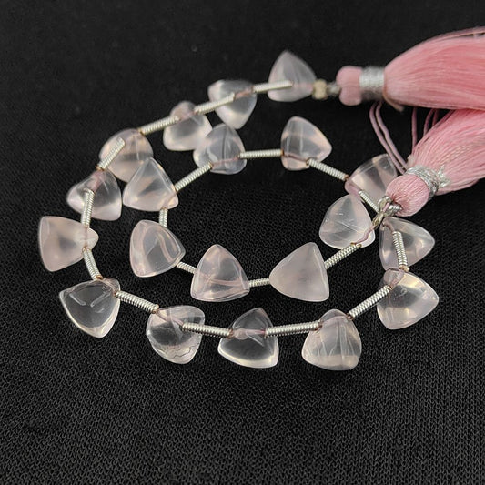 Natural rose quartz briolette trillion beads for crafting