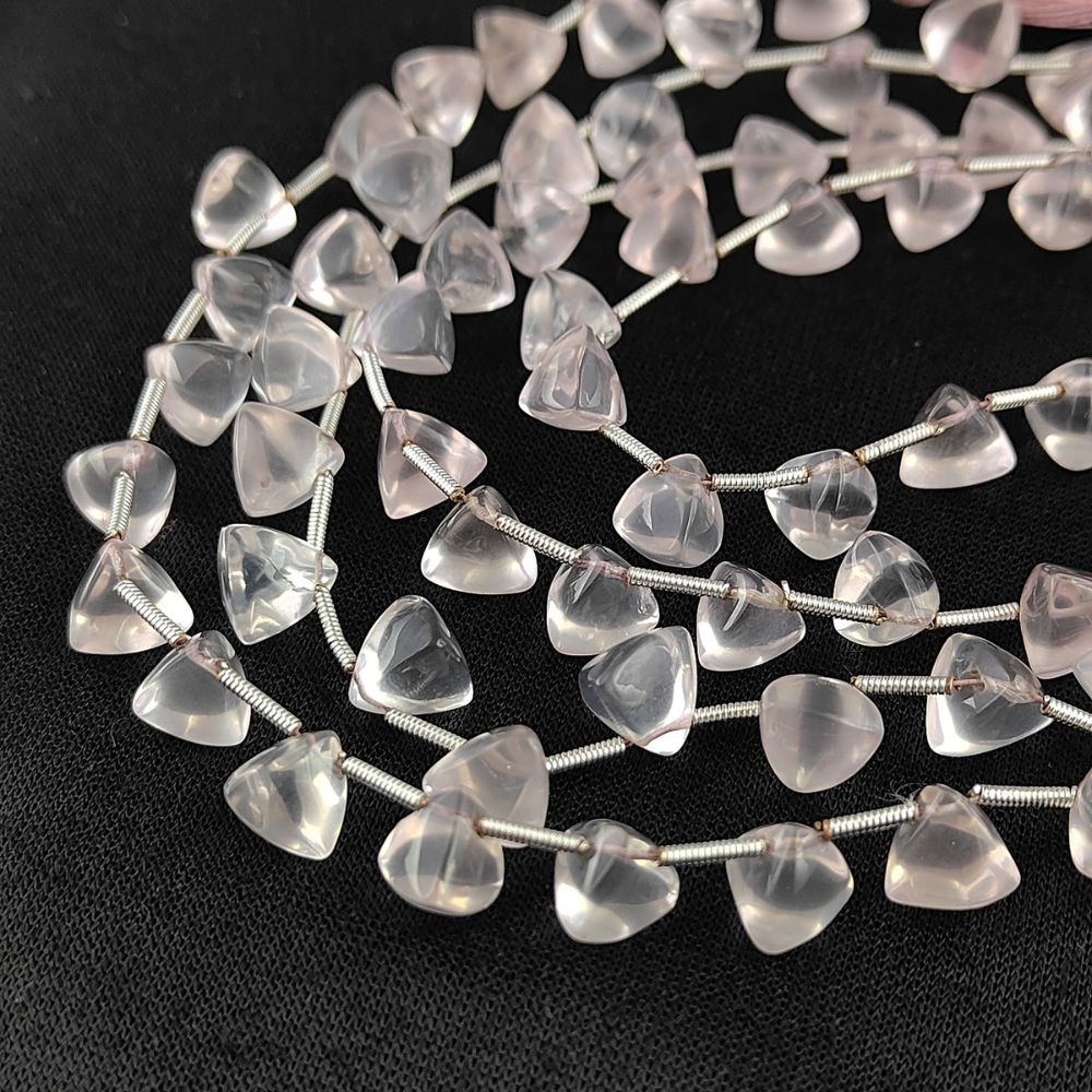 Soft pink rose quartz gemstone beads in trillion cut