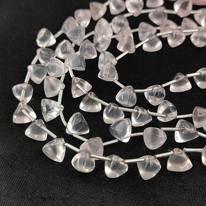 Soft pink rose quartz gemstone beads in trillion cut