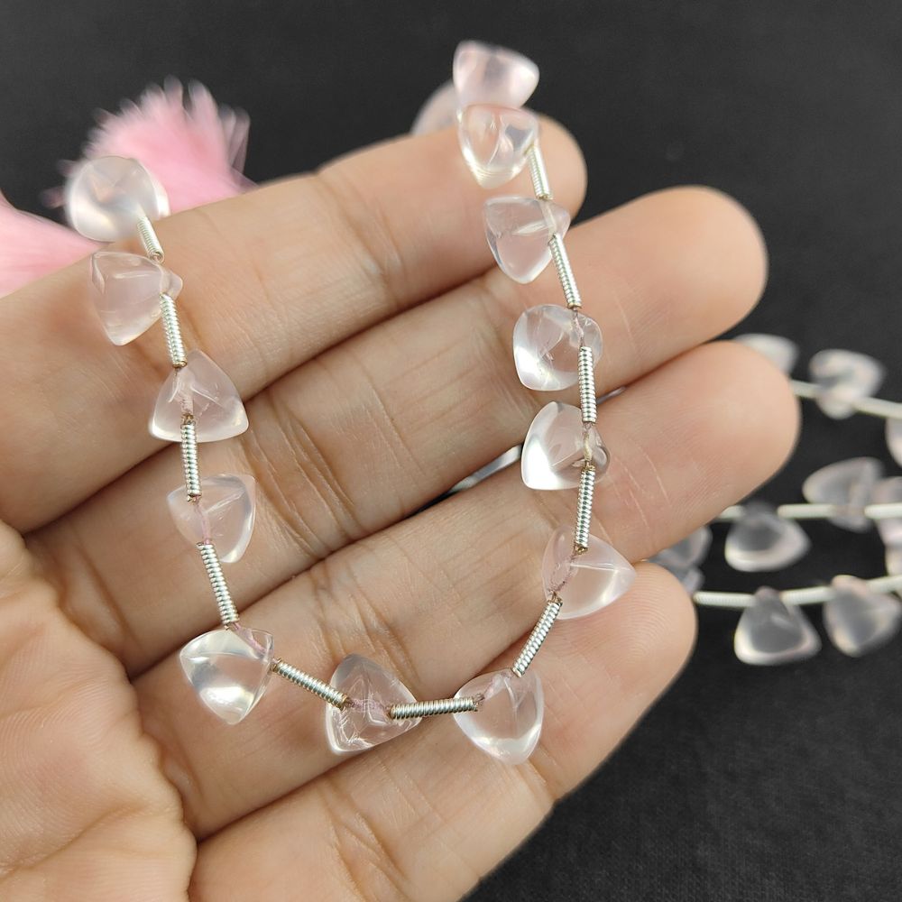 Natural Rose Quartz Briolette Trillion Beads Soft Pink Gemstones for Crafting