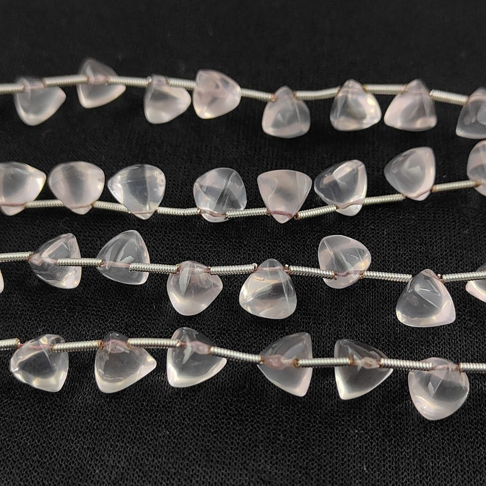 Natural Rose Quartz Briolette Trillion Beads Soft Pink Gemstones for Crafting