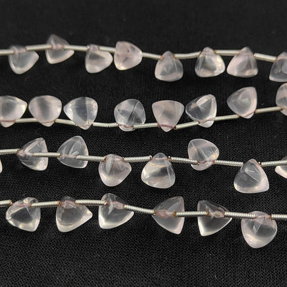 Natural Rose Quartz Briolette Trillion Beads Soft Pink Gemstones for Crafting