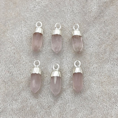 Rose Quartz Spike Pendant Electroplated Gold/Silver Capped Crystal Charm for Handmade Necklaces & Bracelets