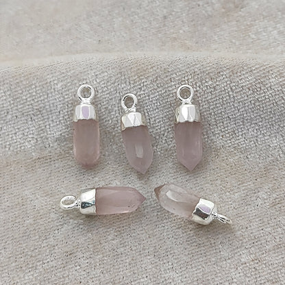 Rose Quartz Spike Pendant Electroplated Gold/Silver Capped Crystal Charm for Handmade Necklaces & Bracelets