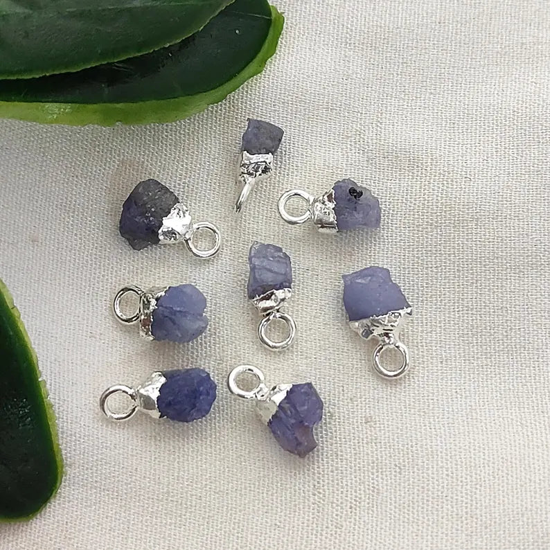 Natural Rough Gemstone Charms 5–7mm Raw Crystal Pendants with Electroplated Cap DIY Jewelry Supplies- Selling Per Piece