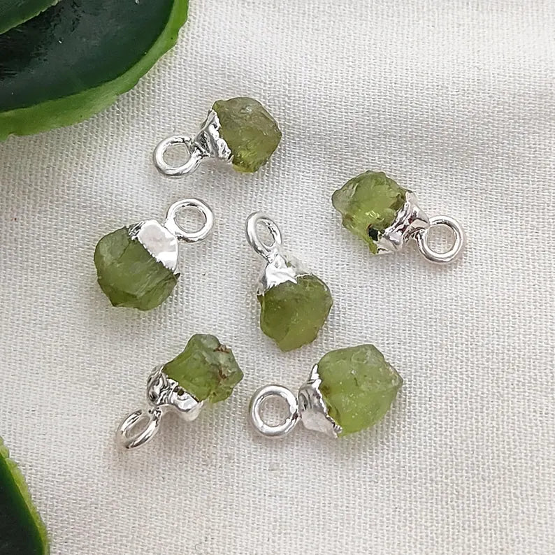 Natural Rough Gemstone Charms 5–7mm Raw Crystal Pendants with Electroplated Cap DIY Jewelry Supplies- Selling Per Piece