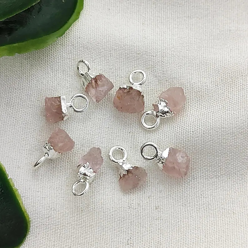 Natural Rough Gemstone Charms 5–7mm Raw Crystal Pendants with Electroplated Cap DIY Jewelry Supplies- Selling Per Piece