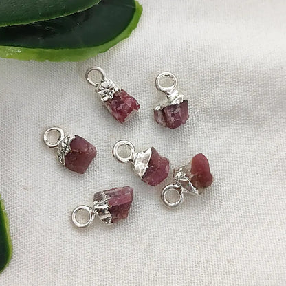 Natural Rough Gemstone Charms 5–7mm Raw Crystal Pendants with Electroplated Cap DIY Jewelry Supplies- Selling Per Piece