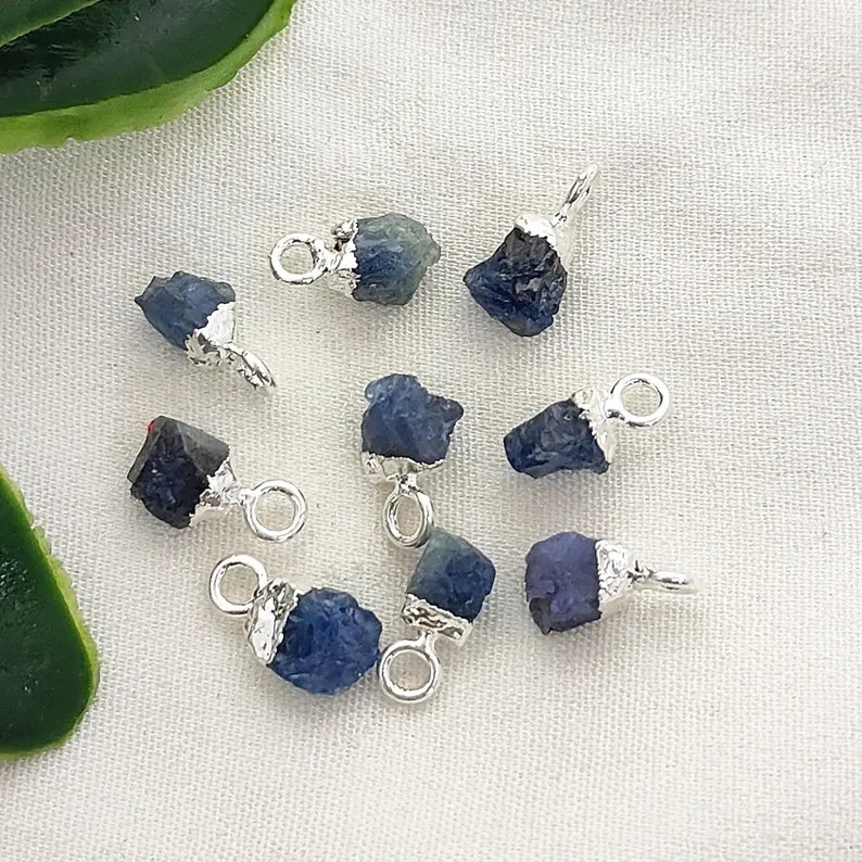 Natural Rough Gemstone Charms 5–7mm Raw Crystal Pendants with Electroplated Cap DIY Jewelry Supplies- Selling Per Piece