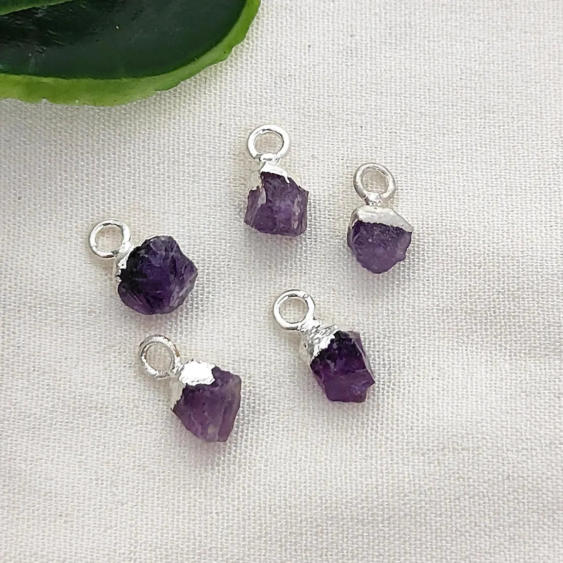 Natural Rough Gemstone Charms 5–7mm Raw Crystal Pendants with Electroplated Cap DIY Jewelry Supplies- Selling Per Piece