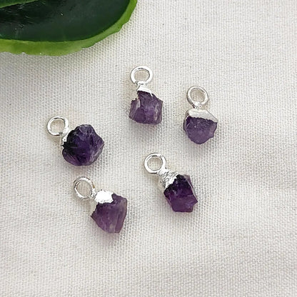 Natural Rough Gemstone Charms 5–7mm Raw Crystal Pendants with Electroplated Cap DIY Jewelry Supplies- Selling Per Piece