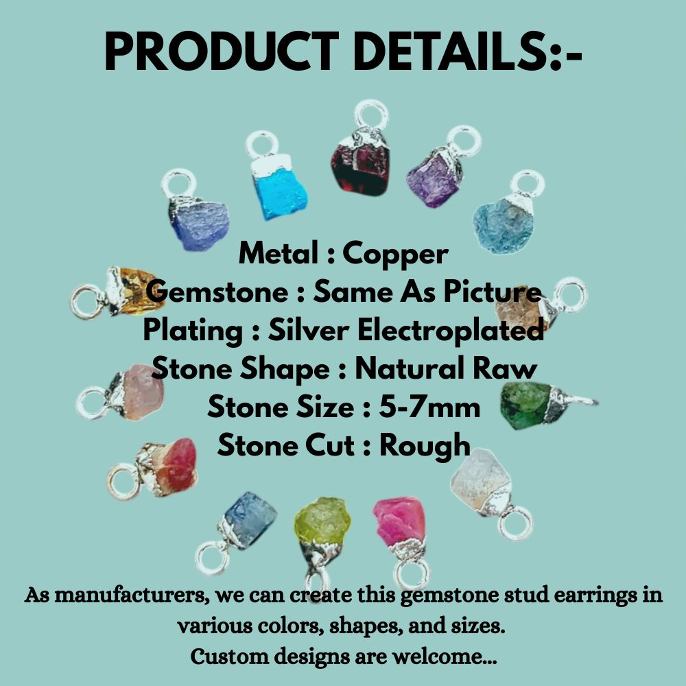 Natural Rough Gemstone Charms 5–7mm Raw Crystal Pendants with Electroplated Cap DIY Jewelry Supplies- Selling Per Piece
