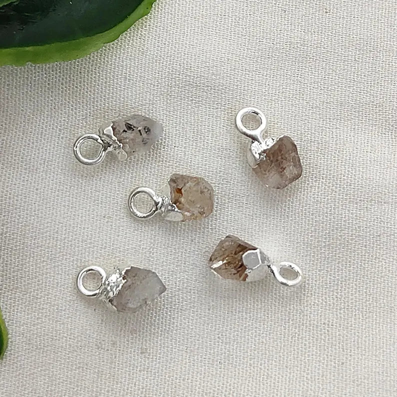 Natural Rough Gemstone Charms 5–7mm Raw Crystal Pendants with Electroplated Cap DIY Jewelry Supplies- Selling Per Piece