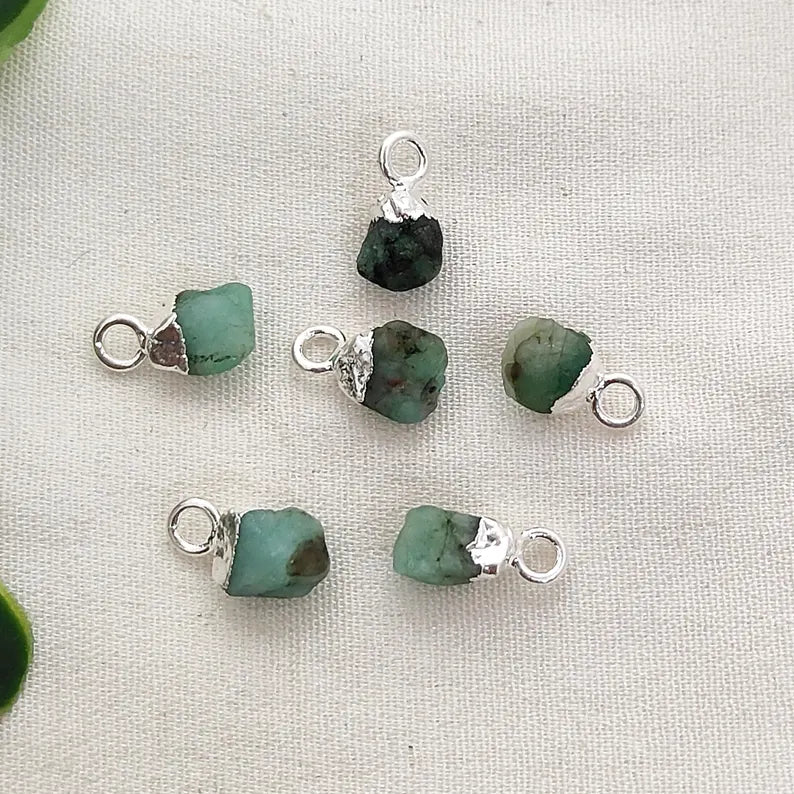 Natural Rough Gemstone Charms 5–7mm Raw Crystal Pendants with Electroplated Cap DIY Jewelry Supplies- Selling Per Piece