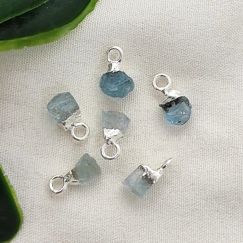 Natural Rough Gemstone Charms 5–7mm Raw Crystal Pendants with Electroplated Cap DIY Jewelry Supplies- Selling Per Piece