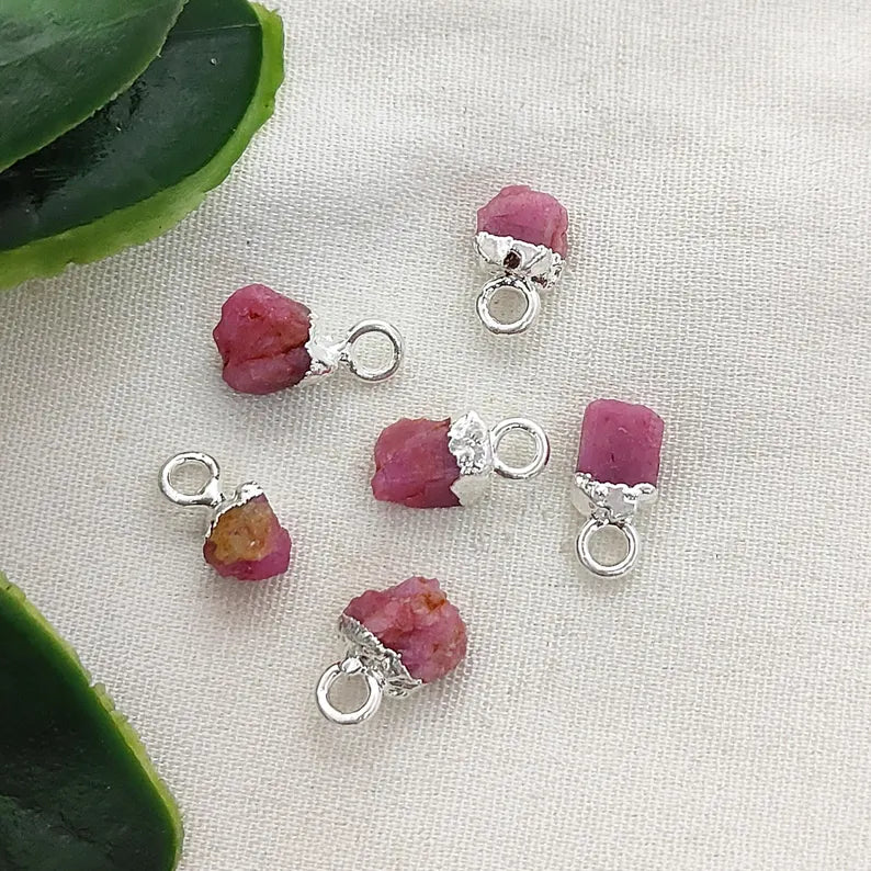 Natural Rough Gemstone Charms 5–7mm Raw Crystal Pendants with Electroplated Cap DIY Jewelry Supplies- Selling Per Piece