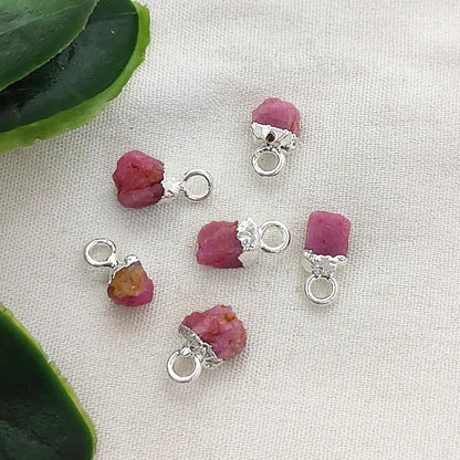 Natural Rough Gemstone Charms 5–7mm Raw Crystal Pendants with Electroplated Cap DIY Jewelry Supplies- Selling Per Piece