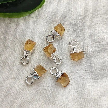 Natural Rough Gemstone Charms 5–7mm Raw Crystal Pendants with Electroplated Cap DIY Jewelry Supplies- Selling Per Piece