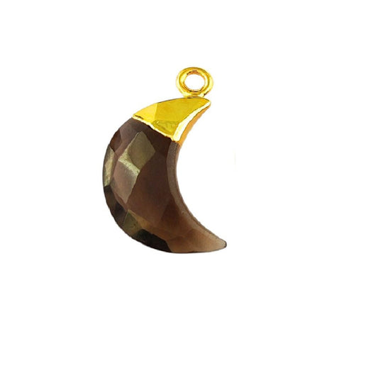 Crescent Moon Smoky Quartz Pendant – Electroplated Gold or Silver Top for Jewelry Makers